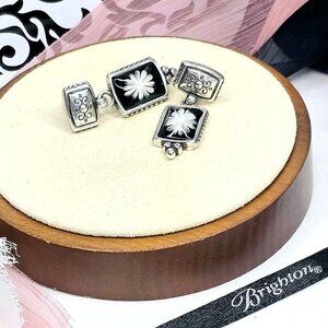 Brighton Water Lily Black Enamel Post Stud Earrings Silver-plated
